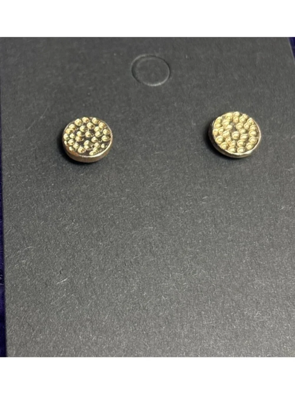 Goldtone Textured Disc Earrings 0.25 Inches